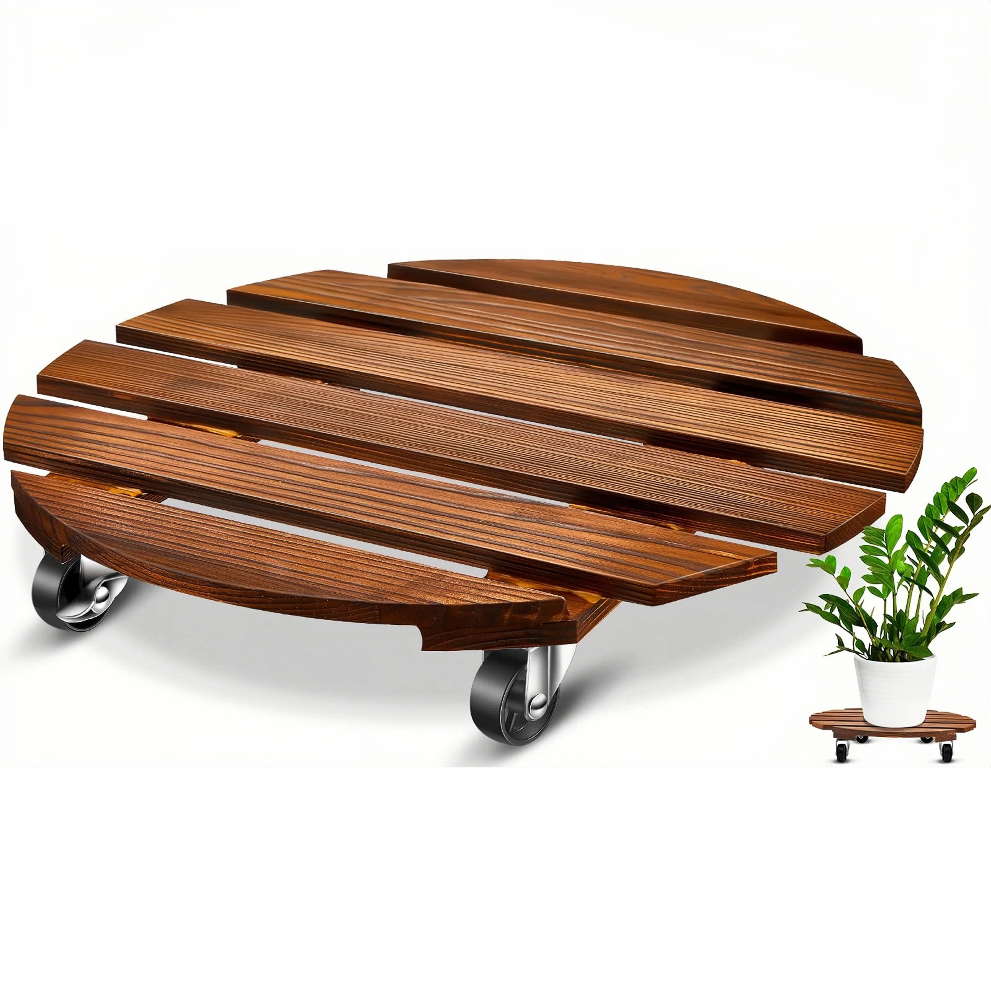 頑丈なローリングプラントカート2個セット、ロック可能なホイール付き、屋内外兼用、丸型デザイン