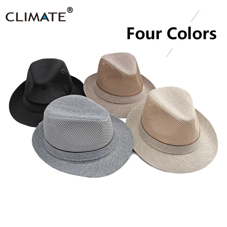 CLIMATE Summer Straw Hat Fedora Cool Men Vintage StrawPanama Hat Paper Retro Hats for Man Solid Fedoras Cap Fedora Men Hat Cap