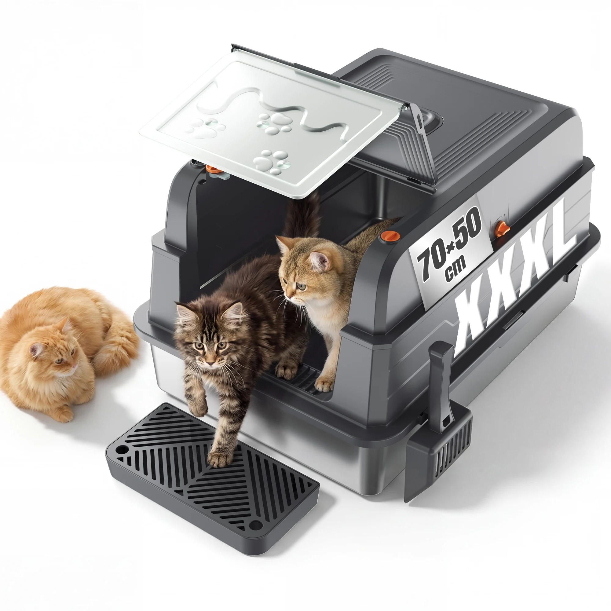 HOMALL Extra große Katzentoilette aus Edelstahl mit vollständig geschlossenem spritzwassergeschütztem Design herausnehmbar