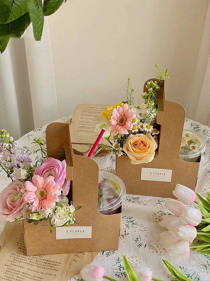 Boîtes à Fleurs Rondes En Carton Beige - Décoration Mariage, Saint-Valentin, Cadeaux 12x12 Cm