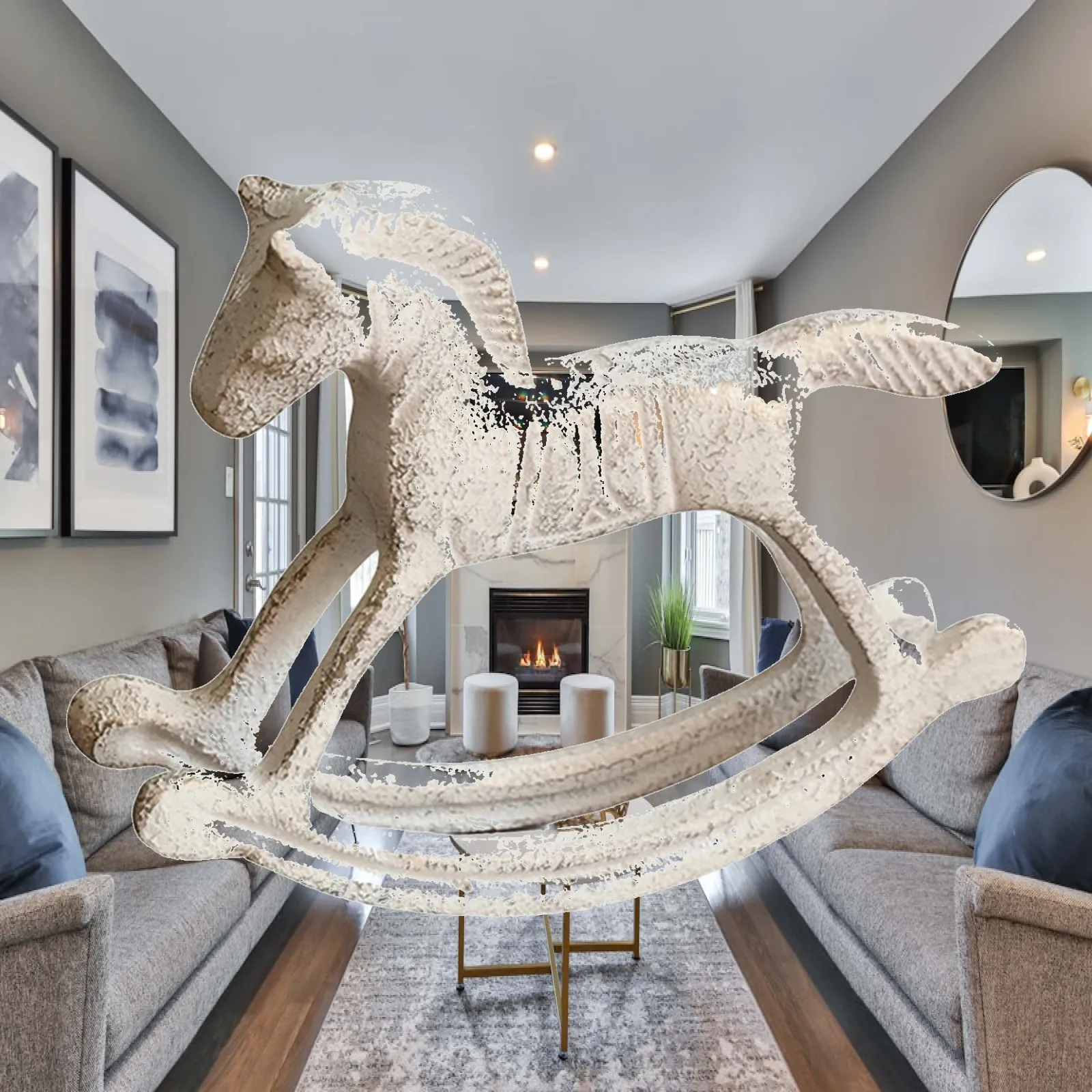 Metal Figurine Rocking Horse Statue Crafts Collectible for Home Decor Ornament Distressed for Hallway Office Desk Living Room