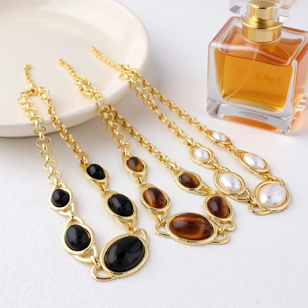 

European Punk Style Oval Lapis Lazuli Tiger Eye Stone Necklace, Black Onyx Collar Chain, Sweater Chain, Necklace, Travel Jewelry