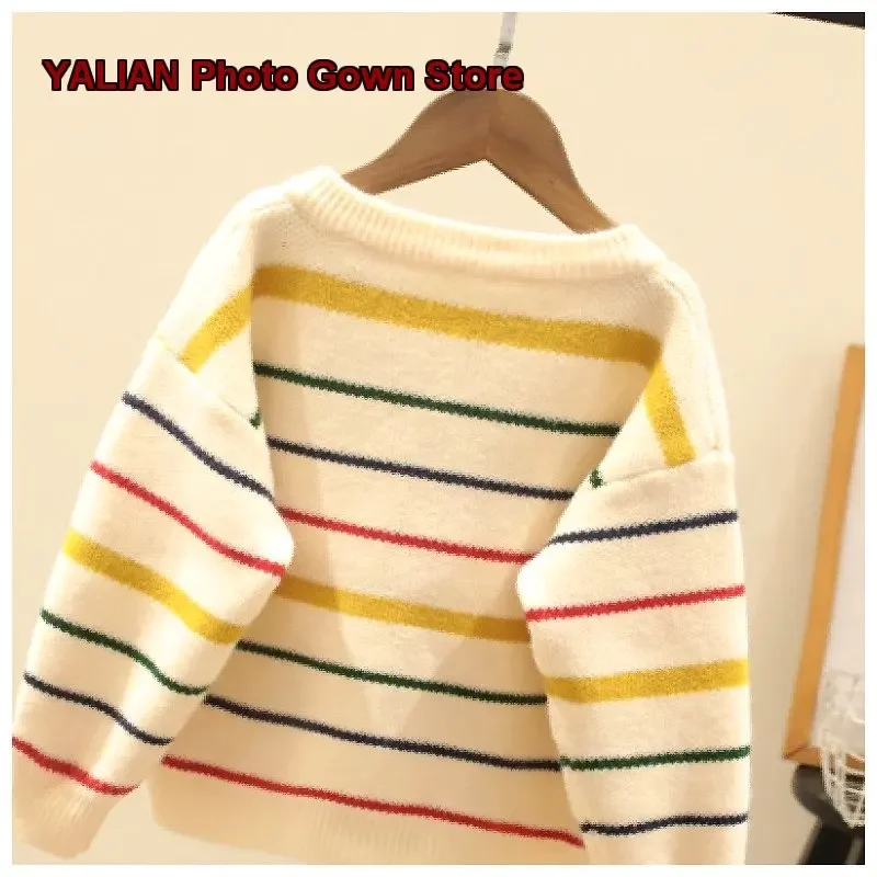La Chapelle Spring Autumn Striped Knit Casual Jacket Girls Stylish Knit Coat Kids