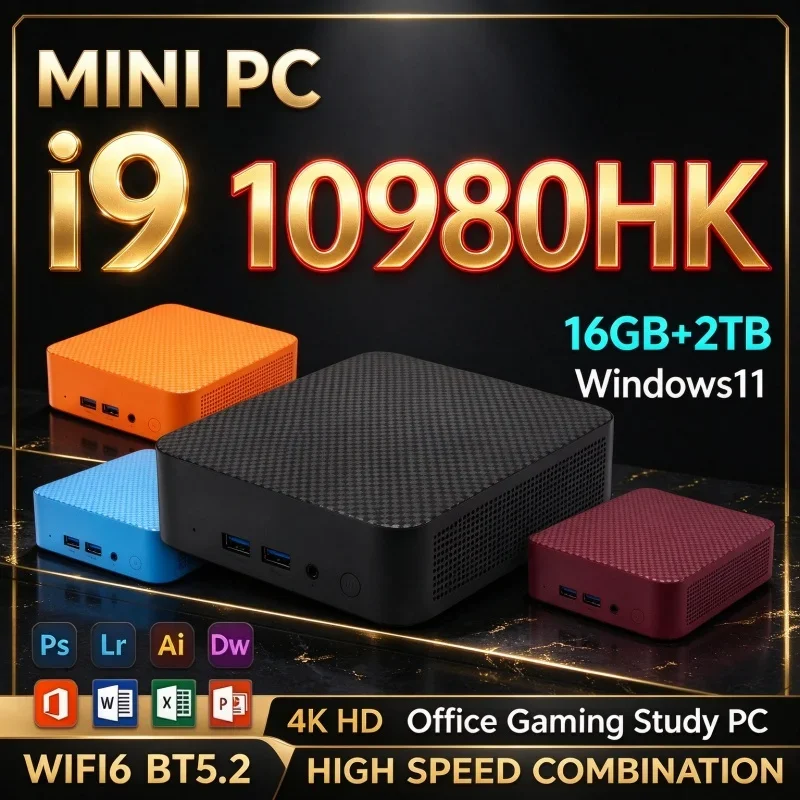 High Speed Intel I9 10980HK Mini PC Windows11 16GB RAM 1TB/2TB SSD WiFi6 BT5.2 4K Output Gaming Host For Daily Home Office Work