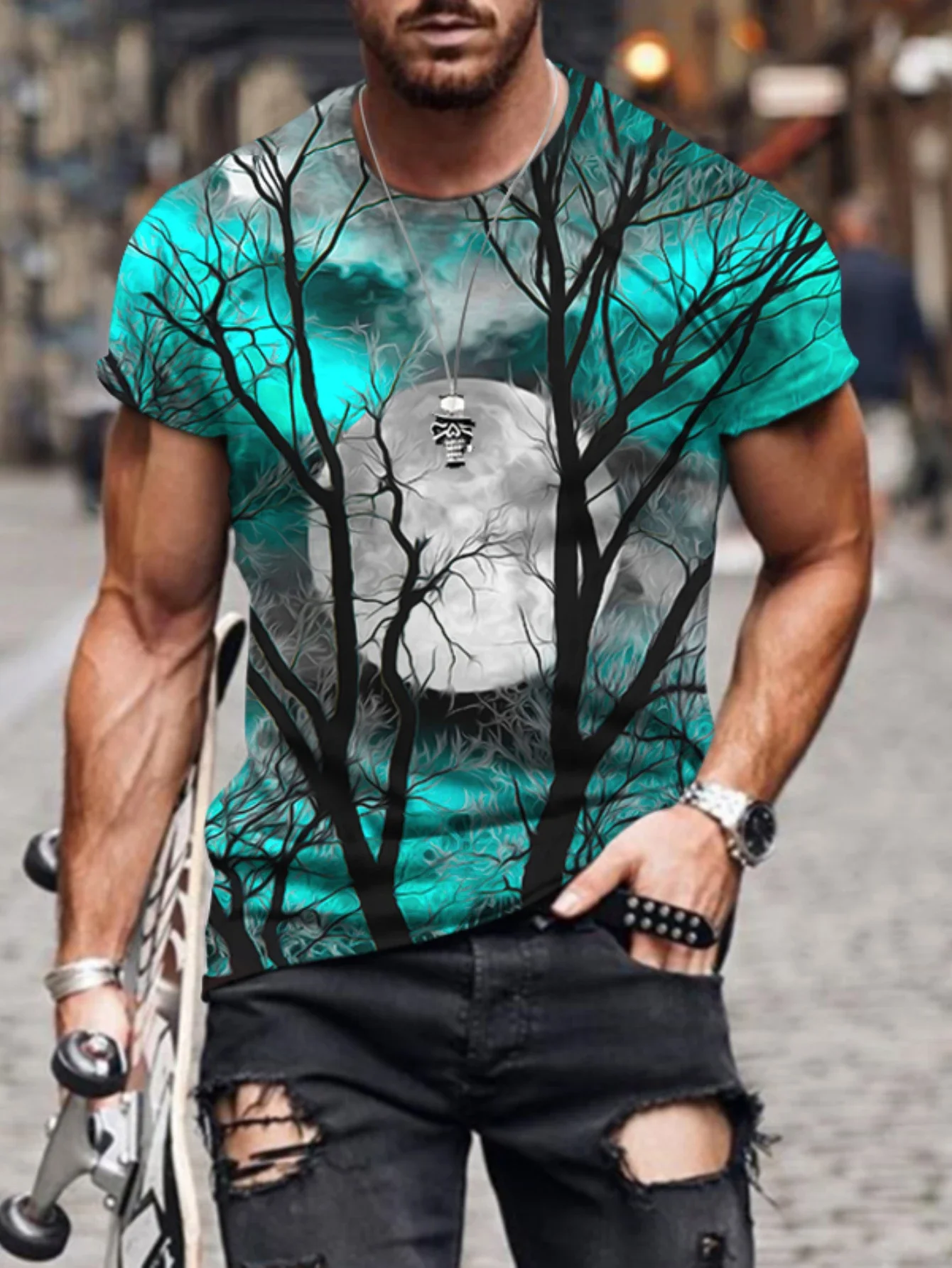 

Summer Men's New Shirt 3D Printing Personality Trend Youth Casual Top Summer Light and Breathable Large Size T-shirt