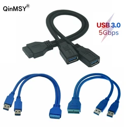 2 Ports Double USB 3.0 A Male to 20 Pin Motherboard Header Female Y Extension Cable Adapter USB Extension Cable Cord 25cm 50cm