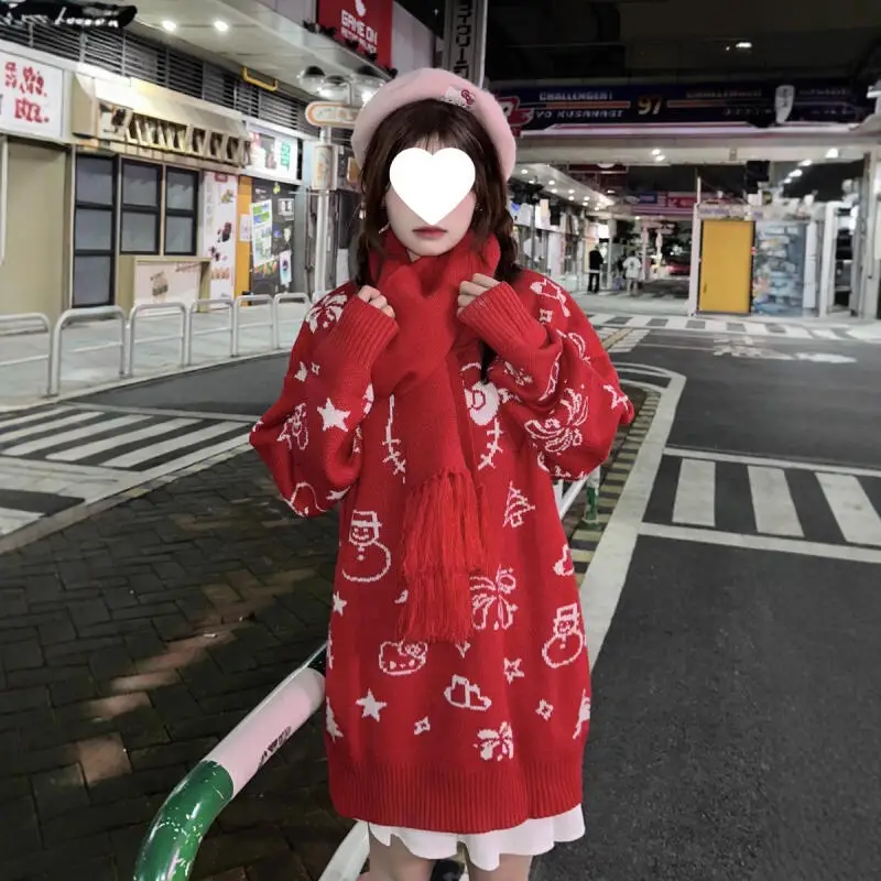 

Новый Kt женский красный вязаный свитер с героями мультфильмов Kawaii жаккардовый кардиган свободный Hello Kitty осень-зима теплая модная верхняя одежда Sanrio