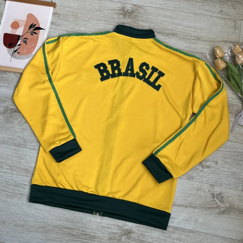 

1PCS Women's Jacket Coat Autumn And Winter Yellow-green Brazil Embroidered Zipper Baseball Pilot Long Sleeve Loose Coat Y2k