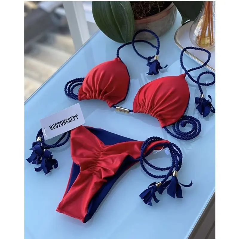 Sexy Women Crochet Bikini Set 2 Piece Triangle Brazilian Swimwear Push Up Beachwear Summer Bathing Suit 2025 New Swimsuit