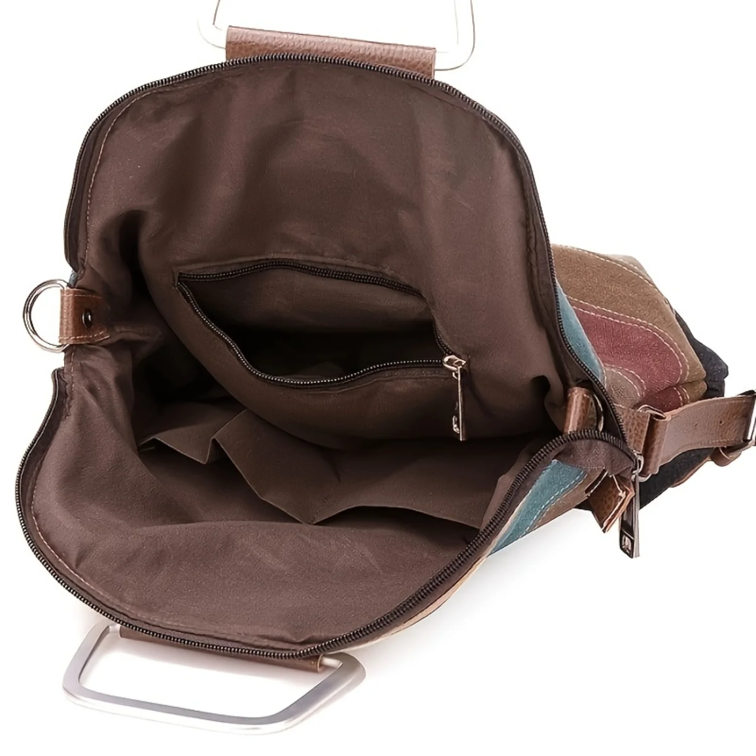 Contrast Color Patchwork Backpack, Large Capacity Canvas Shoulder, Retro  Striped Crossbody Bag