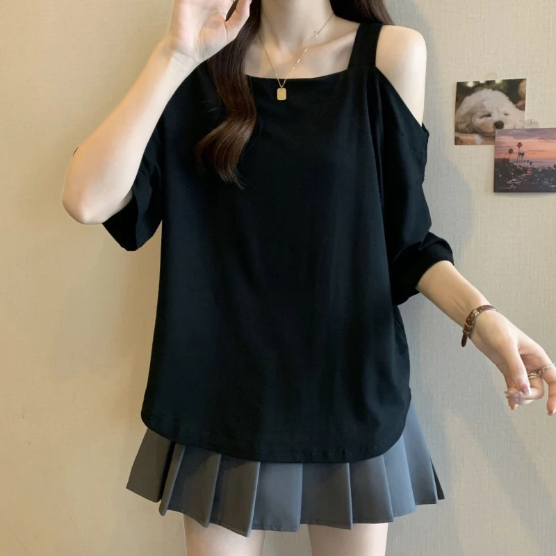Irregular Off Shoulder Short Sleeve Korean T Shirts Women Clothing New Summer Loose Simplicity Lazy Style Tops Fashion Casual