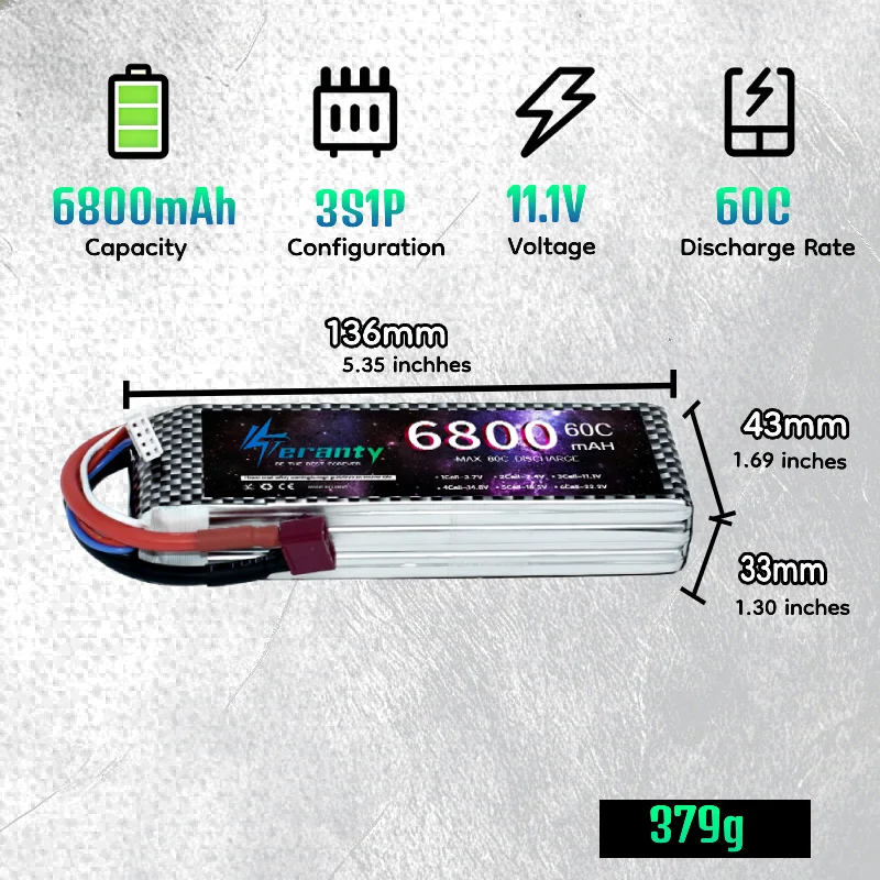 1pcs 3S 11.1V RC Lipo Battery XT90 Plug 6800mAh 60C Battery SoftCase for RC Quadcopter Airplane Helicopter Car Boat RC Parts