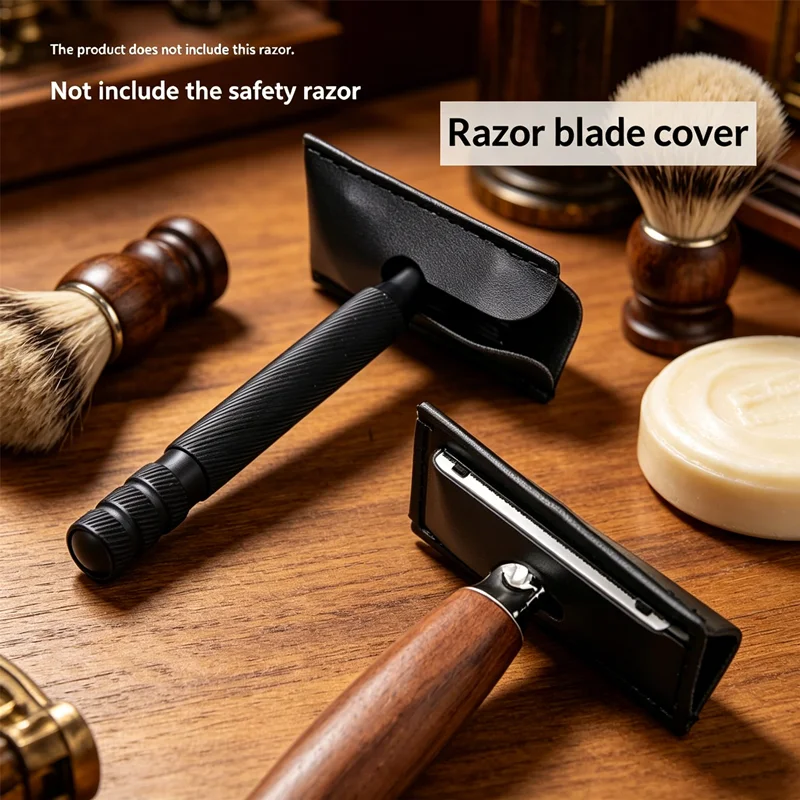 PU Leather Safety Razor Travel Case, Double Edge Razor Head Sleeve Long Handle Protective Cover Without Razor, Shaving Accessory