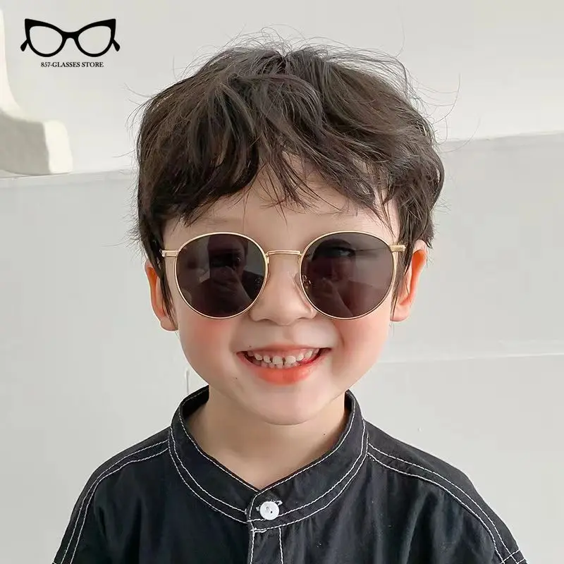 New Retro Glasses Round Frame Kids Sunglasses Baby Wild British Style Metal Sunglasses Gift for Children 2024 UV400