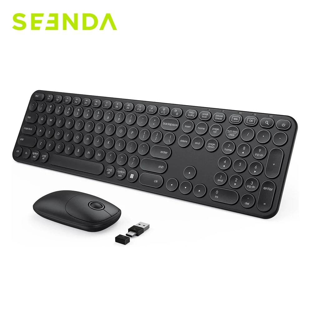 SEENDA USB & Type C Wireless Keyboard and Mouse Combo for Win 7/8/10 MacBook Pro Air Laptop PC Round Key Ergonomic Keyboards