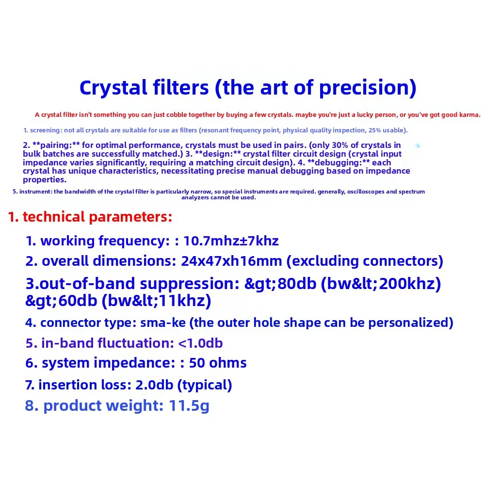 BPF 10.7MHz ± 7KHz 10.7M quartz crystal filter bandpass narrowband filter