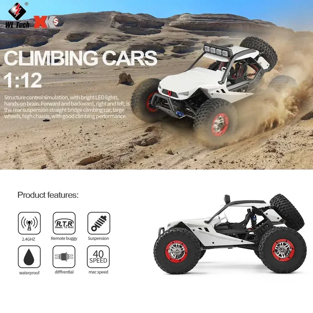 WLtoys 12429 1/12 4WD RC Racing Car High Speed Off-Road Remote Control Alloy Crawler Truck LED Light Buggy Toy Kids Gift RTF