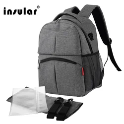 Insular Solid Color Baby Diaper Changing Backpack Bag Multifunctional Baby Mommy Bag Waterproof Mummy Nappy Stroller Backpack