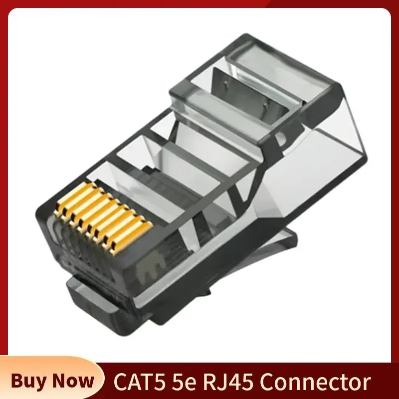 Conector CAT5 5e Eathernet RJ45 8P8C, Cable de red, red RJ 45, conectores de cristal, agujero de Cable de 1mm máximo