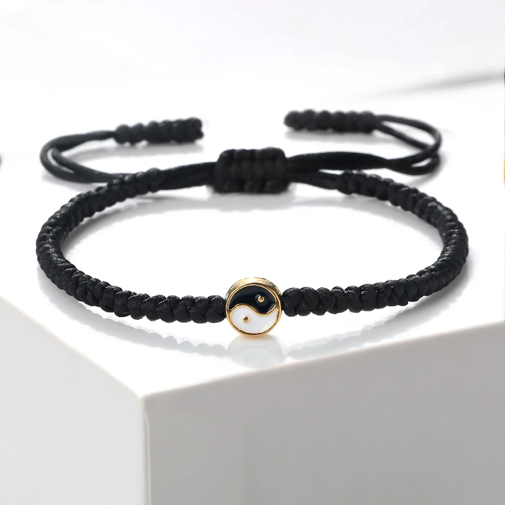 Handmade Gossip Tai Chi Bracelet Black&White Yin Yang Braided Adjustable Bangles Men Women Bracelets Couple Balance Jewelry Gift