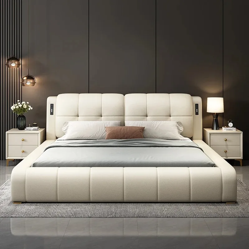 Princess Beige Double Bed Adult Headboard Large Modern Wooden Luxury Double Bed Bedroom King Size Cama De Casal Home Furniture
