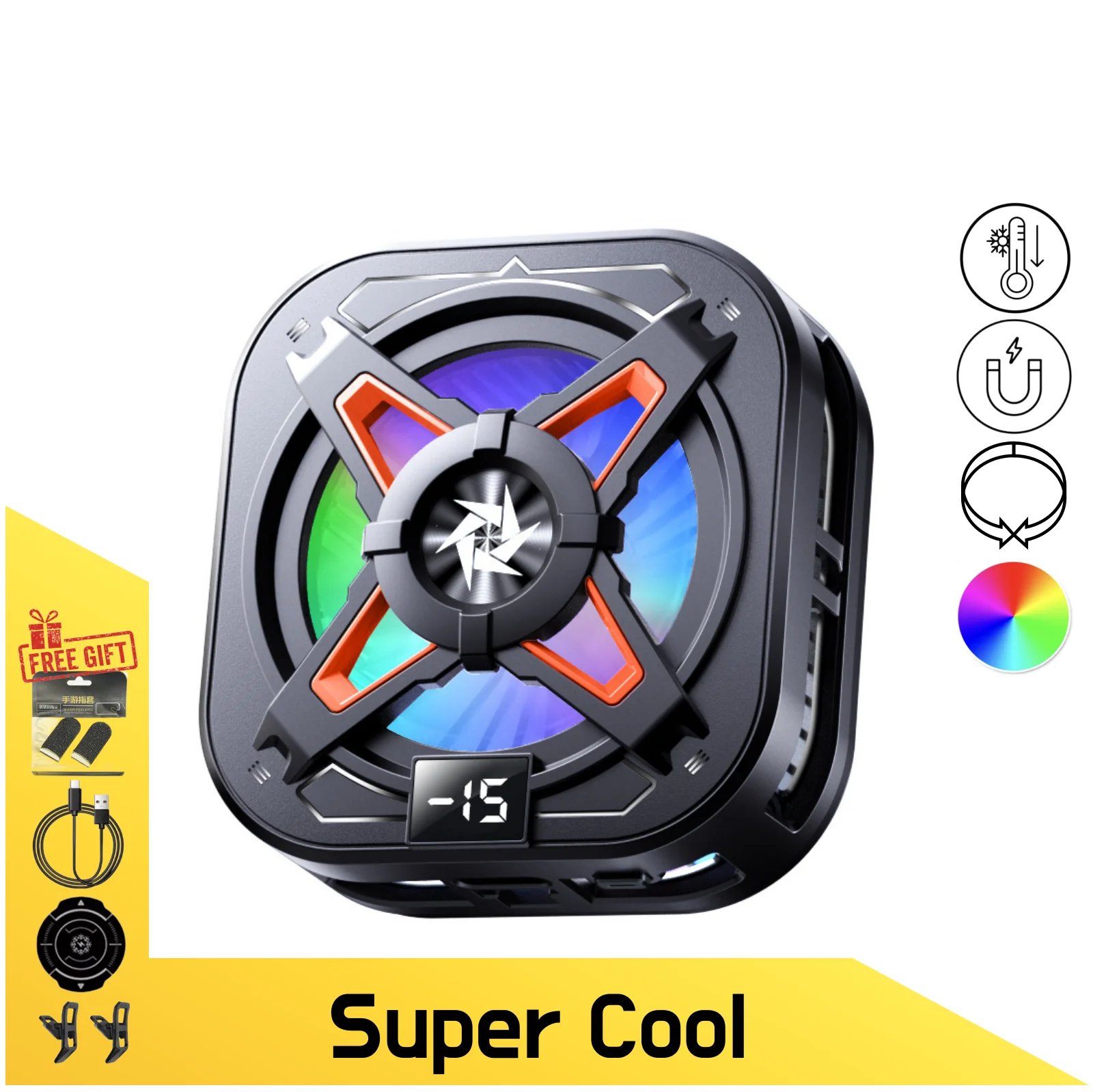 

Game Cooler for Mobile Phone PUBG, Magnetic/Back-clip Semiconductor Freeze Cooling Fan, Radiator for Gaming