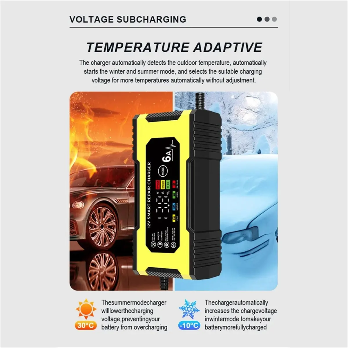 【Charger】 12V 6A Smart Repair Charger Pulse Repair LED Display Smart Fast Charge Lead-Acid Charger for Car Auto Motorcycle US Pl