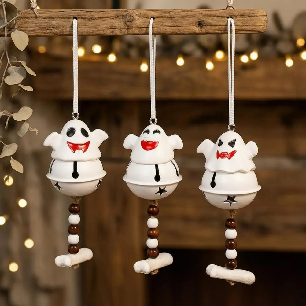 Halloween Hanging Decorations Resin Ghost Ornaments Halloween Ghost Bell Hanging Decor with Star Base Cute Resin Door Ornament
