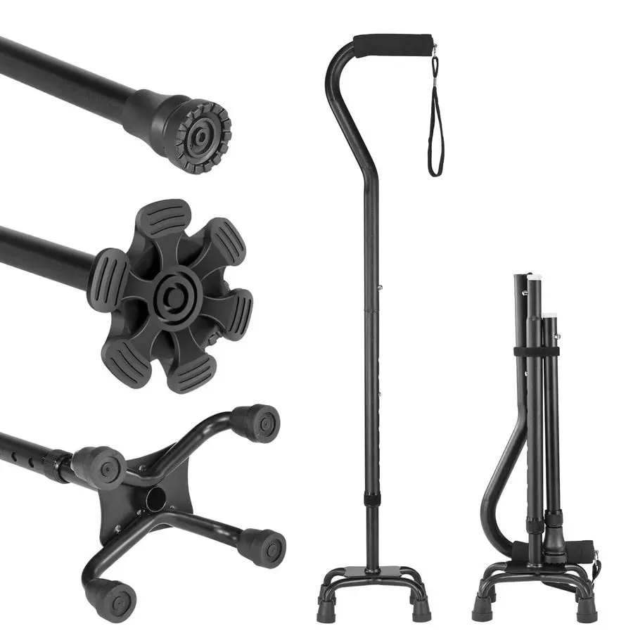 

Трость для ходьбы для женщин и мужчин с четырехточечной опорной базой для дополнительной устойчивости, рукояткой с поролоновой подкладкой для мягкого захвата, складная трость для людей с ограниченными возможностями.