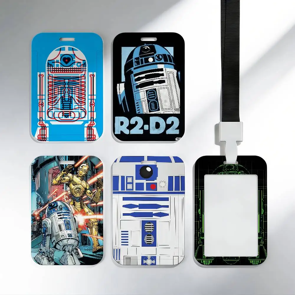 Divertido Porta Tarjetas de Crédito con Diseño de R2-D2 de Star Wars, Porta Credenciales con Correa para Colgar y Llavero