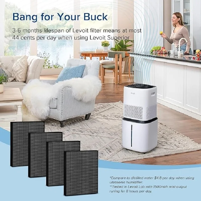 4 Pcs Replacement Filters For LEVOIT Superior 6000S Smart Evaporative Humidifier, Captures Large Particles Minerals