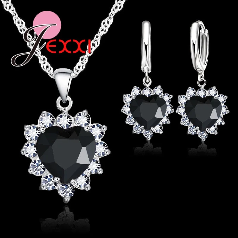 Lady Sparkling Romantic 925 Sterling Silver Fashion Jewelry Set Woman Love Heart  Necklace Earrings Sets Best Birthday Gift
