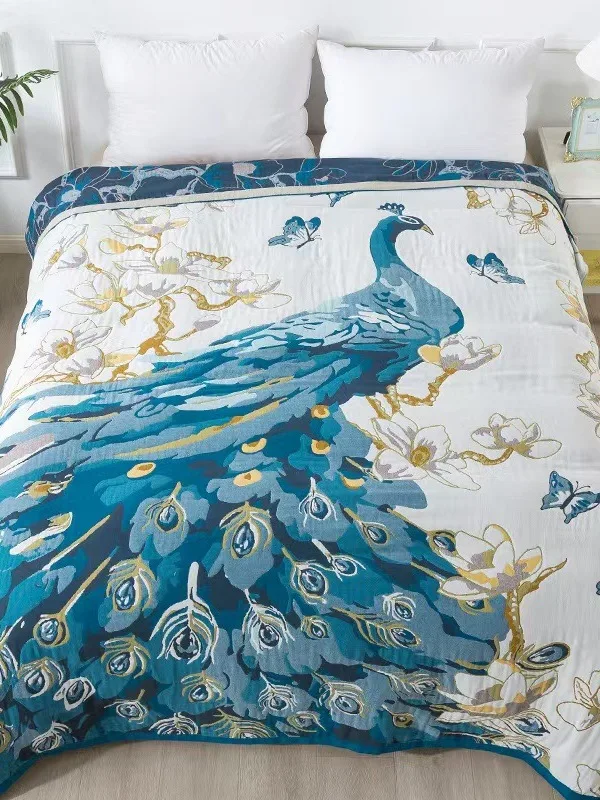 

Thickened Pure Cotton Tissue Weave Floral Office Nap Blanket Home Air Conditioning Single Towel Blanket Sofa Cover
