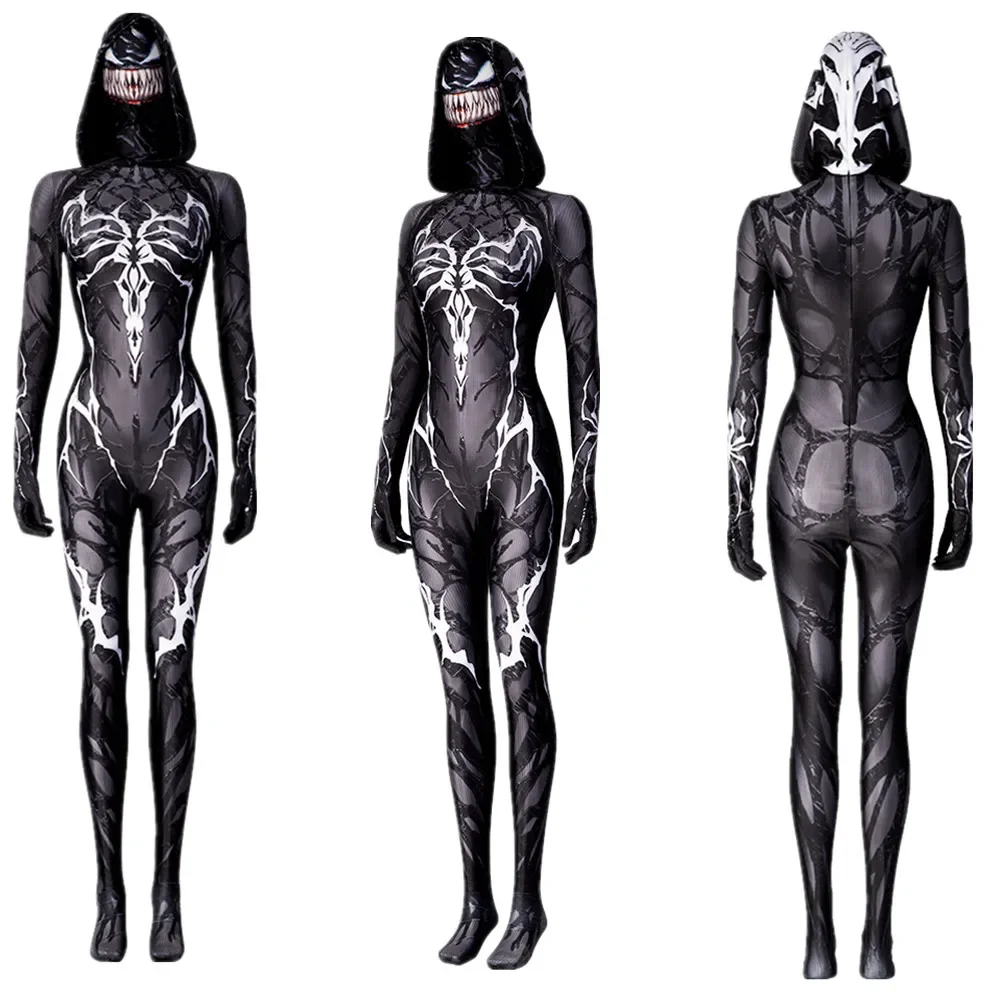 Halloween Dark Queen Cosplay Costume 3D Printed Elastic Jumpsuit Mask Full Set Black Woman Zentai Suit Outfit Custom Made