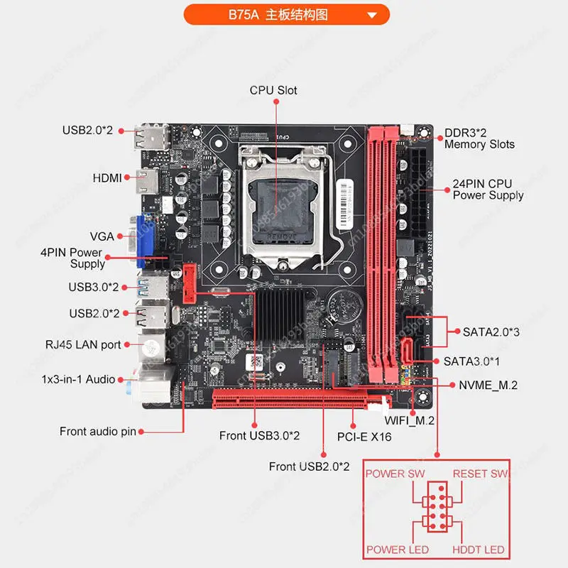 new HDMI-compatible/VGA/NVME M.2 LGA 1155 Motherboard WIFI Support 24Pin Desktop Computer Mainboard Max Capacity 16GB