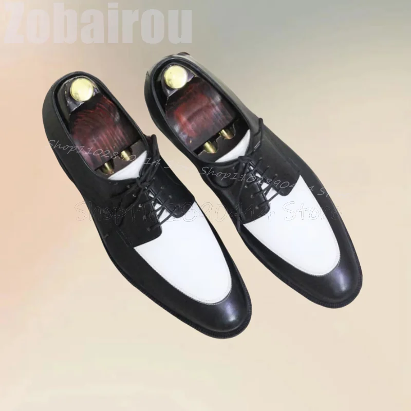 Black White Sewing Design Matte Leather Men Derby Shoes Fashion Lace Up Men Shoes Luxury Handmade Party Banquet Men Dress Shoes