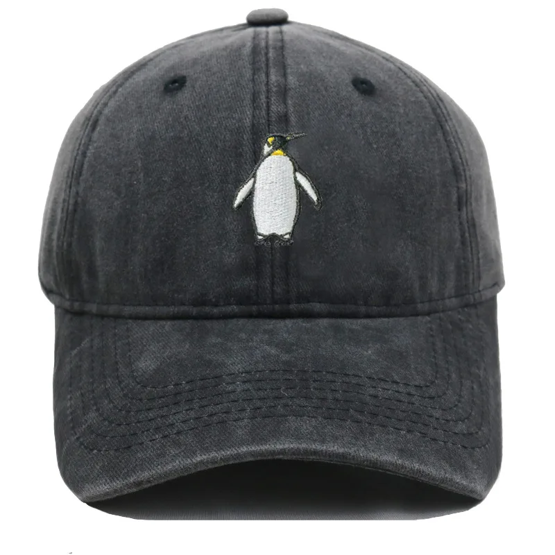 Vintage Washed Cute Penguin Embroidery Baseball Cap Unisex Adjustable Curved Brim Dad Hat Cartoon Animal Casual Outdoor Sun Hat