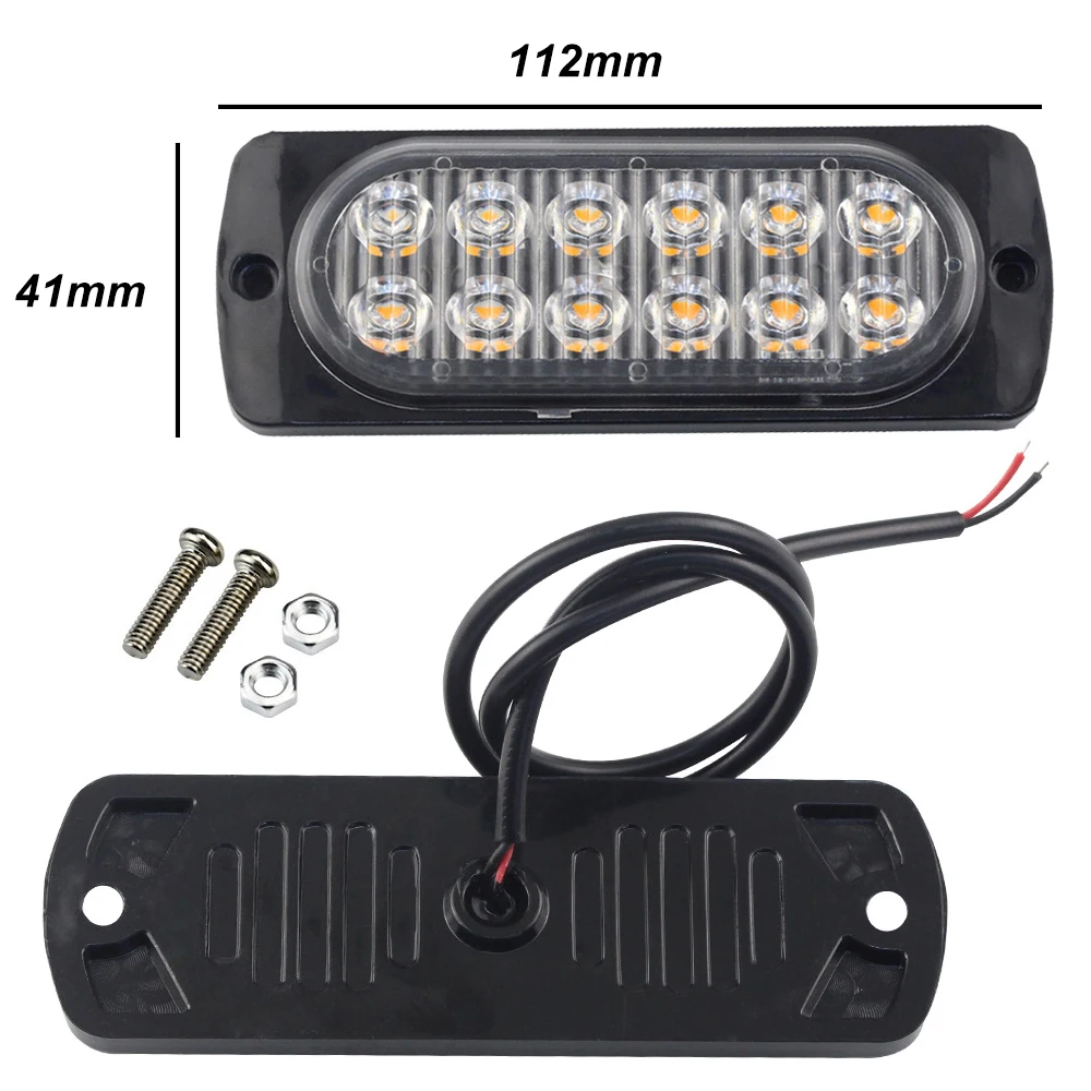 2x Truck 12V 24V 12smd LED Constant Warning Light Grille Lightbar Car Beacon Lamp Amber Yellow White Red BlueTraffic Light ABS