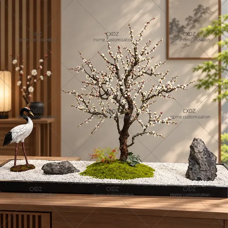 Simulation White Plum Blossom Tree Large Decorative Artificial Peach Blossom Bionic Green Plant for Porch Window Hotel