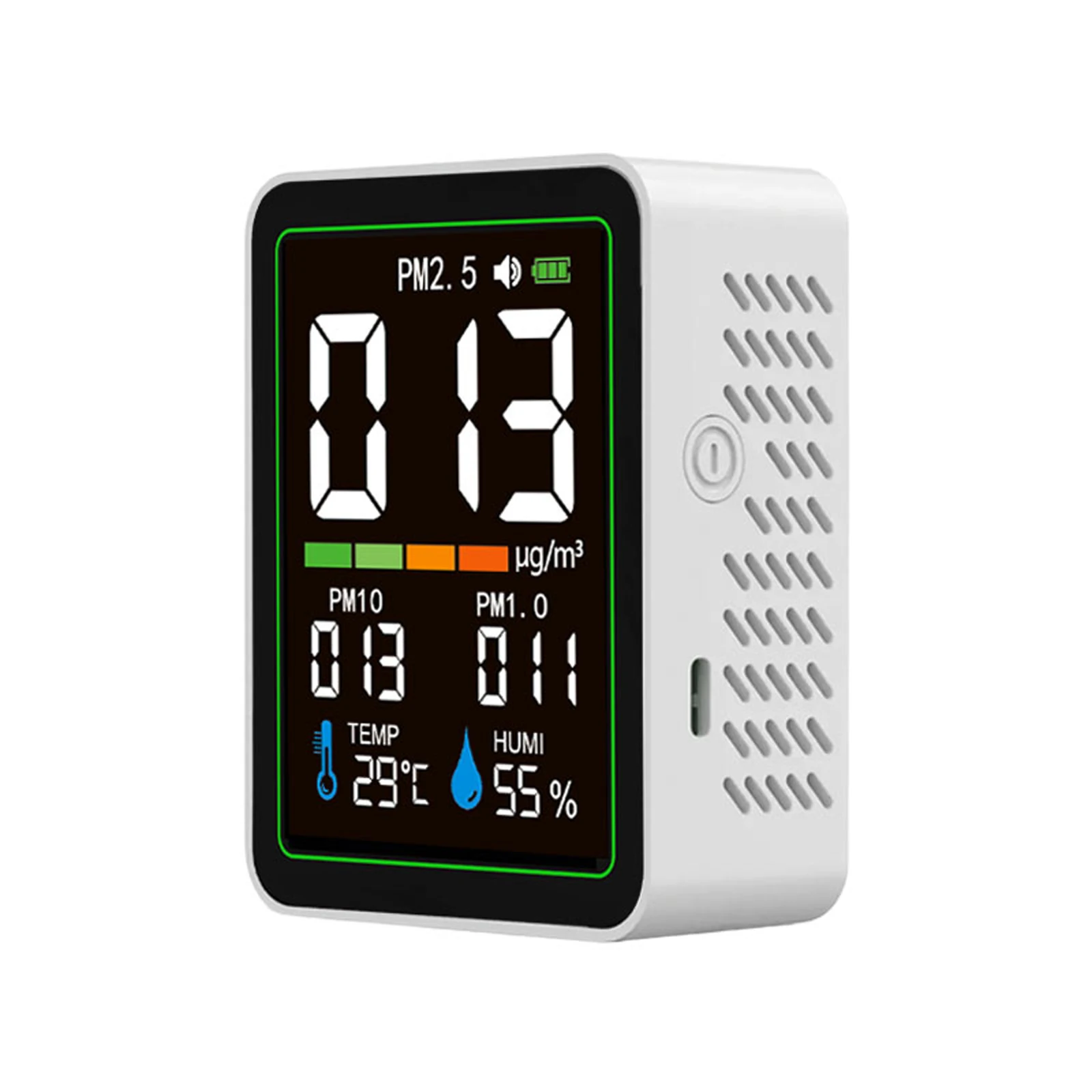 Indoor Particle Monitor: 5-in-1 PM1.0 PM2.5 PM10 Tracker with Temperature and Humidity Display - USB-C Rechargeable Portable