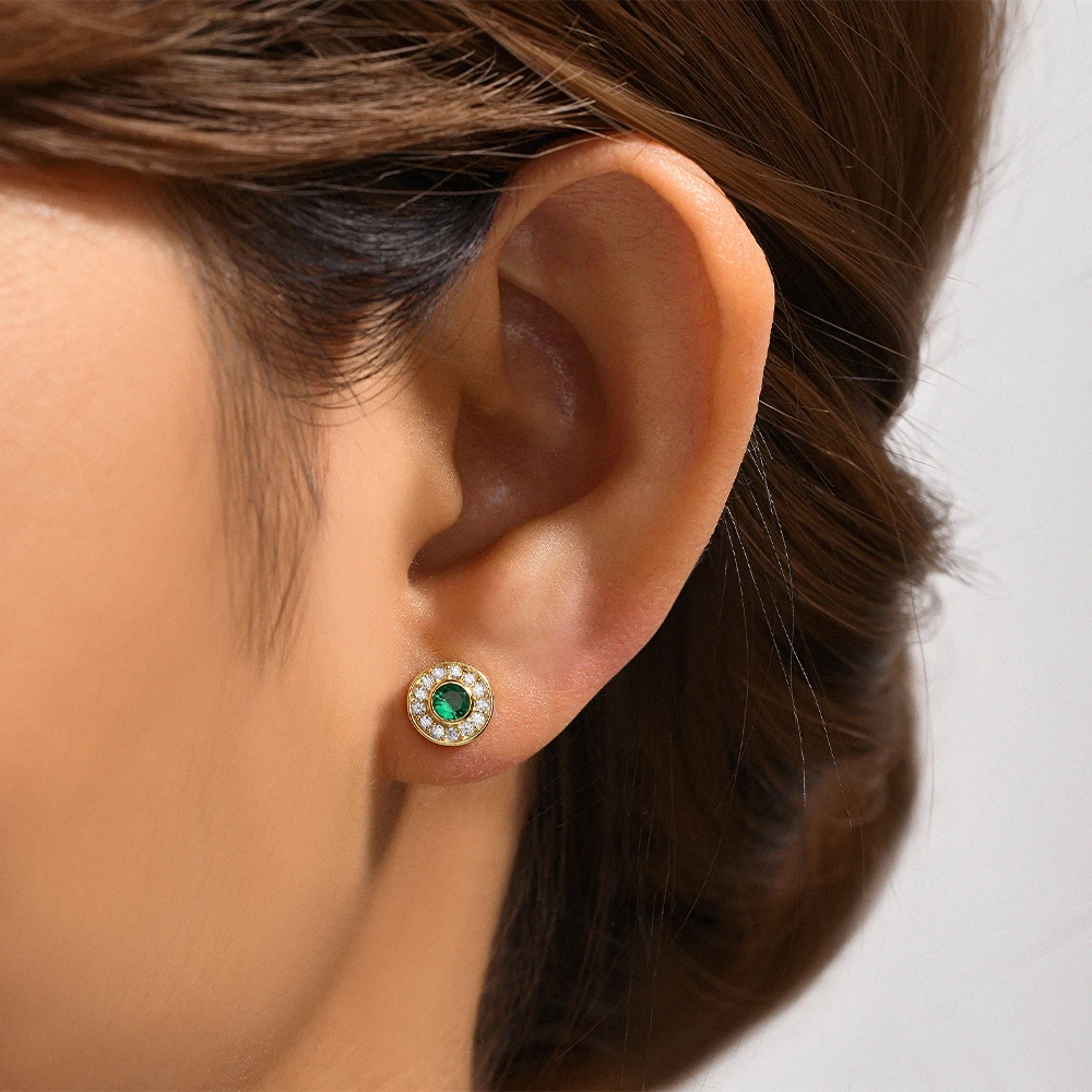 ROXI 925 Sterling Silve 1Pair Emerald Green Color Zircons Stud Earring For Women Piercing Earrings wedding Party Jewelry aretes