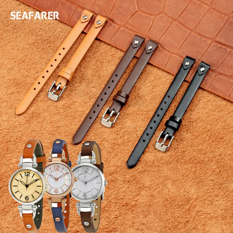 Correa de reloj para Fossil ES4340 ES4119 ES4000, pulsera de cuero genuino con tornillo, banda pequeña de moda para mujer, 8mm
