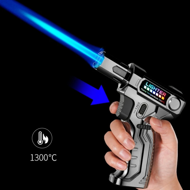 Metal High-temperature High Flame Welding Gun Lighter Windproof Direct Spray Flame Safety Lock Kitchen Cigar Outdoor Lighter