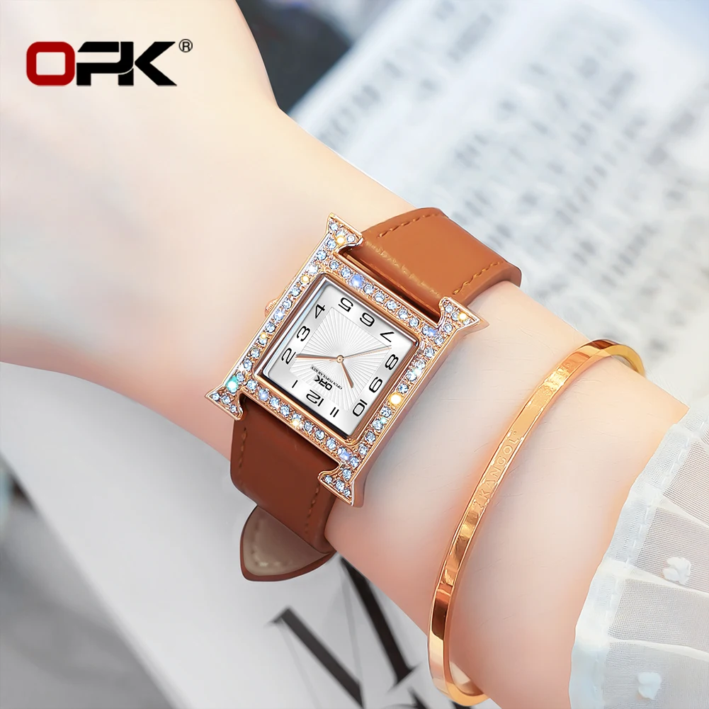 OPK Brand Diamond-Encrusted Case Digital Scale Ladies Quartz Watch 8620