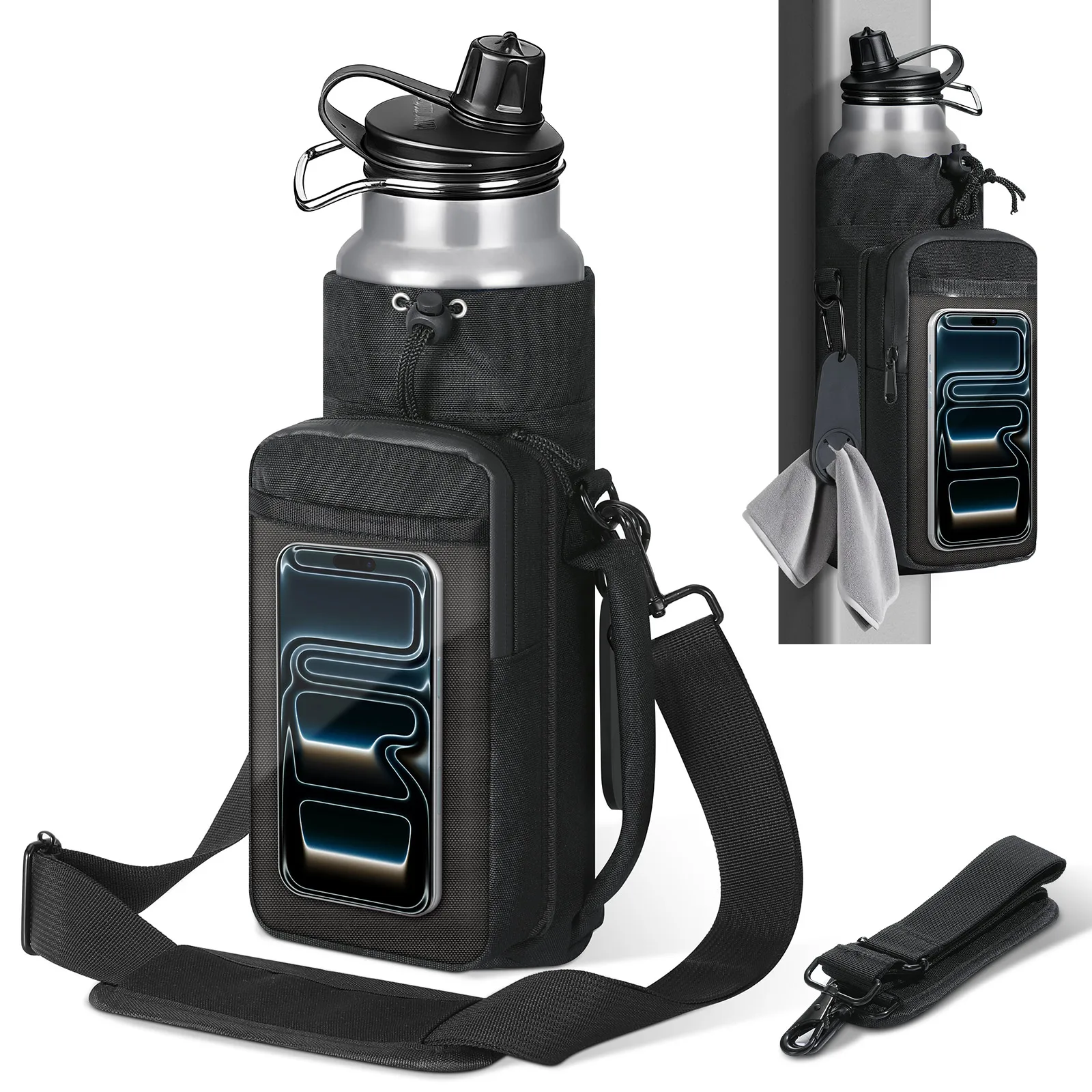 MoKo Magnetic Gym Bag, Magnetic Water Bottle Holder with Clear Phone Pouch, Built-in 4 Magnets Fitness Bag for Men and Women