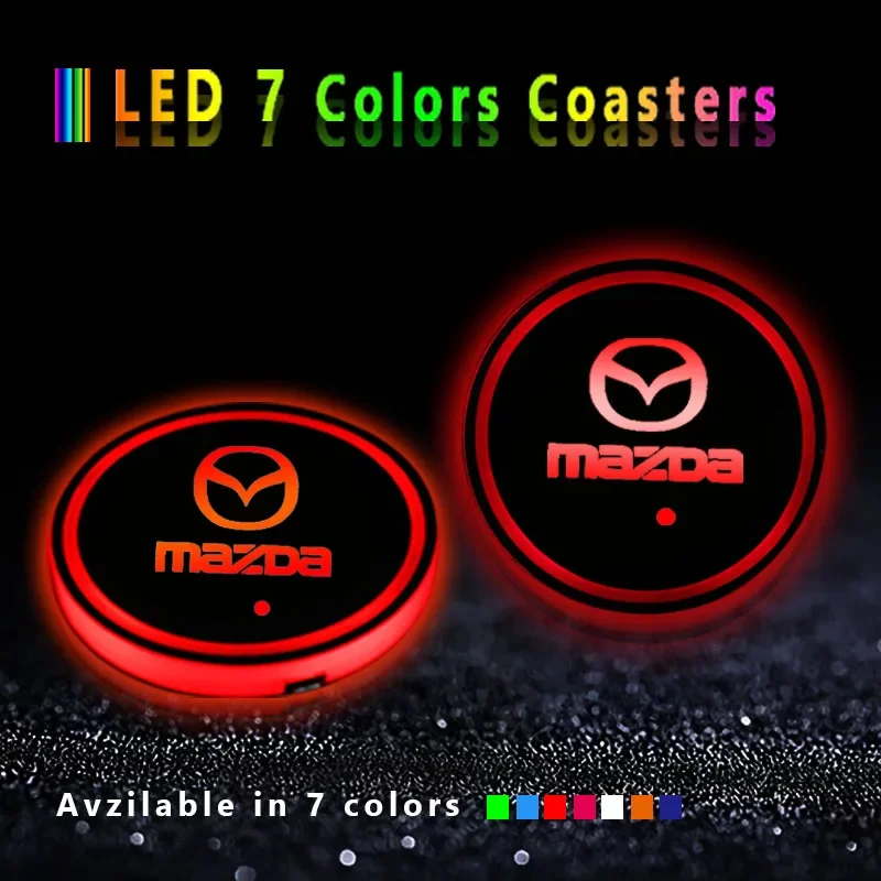 1pcs 7 Colors Car USB Charging LED Lights Water Coaster Cup Mat For Mazda 3 5 6 CX-3 CX-4 CX-5 CX-7 CX-9 Axela 6 323 626 RX8 7