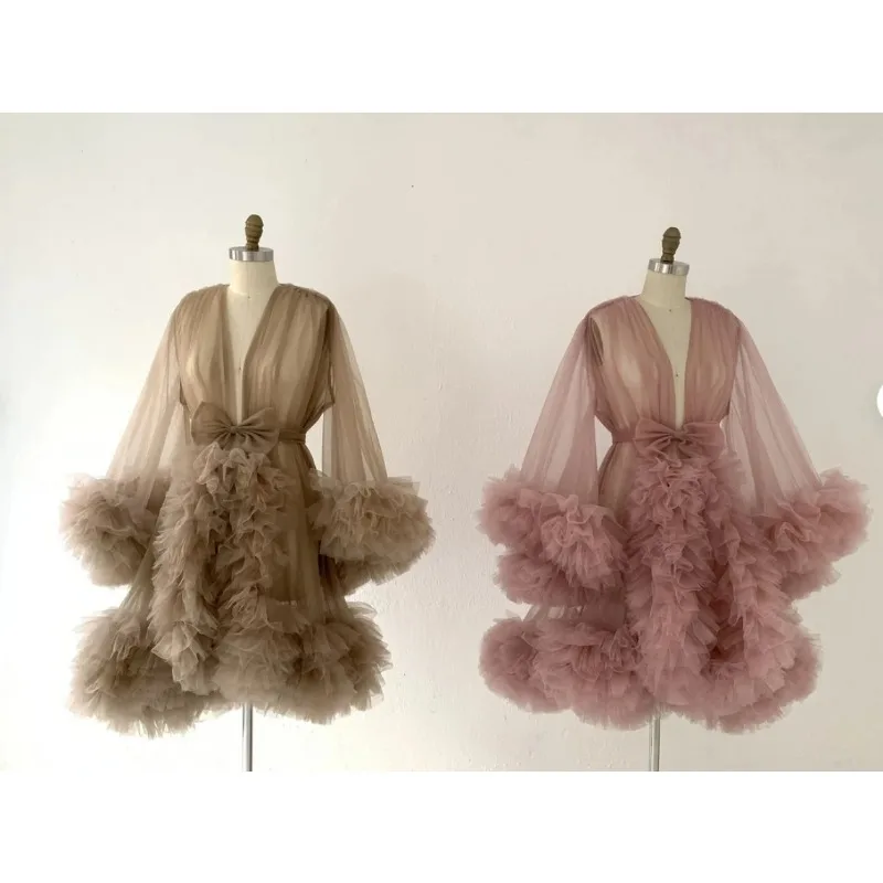 

Long Sleeves Maternity Robe for Photo Shoot/Tulle Maternity Gown/Maternity Dress/Baby Shower Dress/Photography Dress