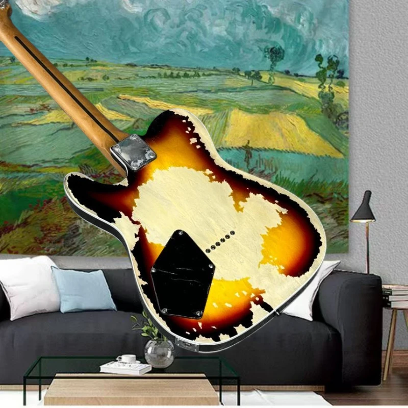 39 Inch TLE Sunset Yellow Electric Guitar Maple Neck Basswood Body 22 Tone S Pickup Fixed Bridge Classic Free Shipping