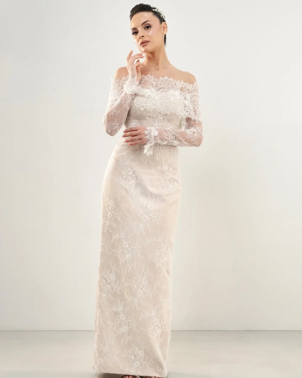 

Customized High Quality Elegant Lace Ruched Straight Off-the-shoulder Long Dresses Bespoke Occasion Dresses Sizes Available
