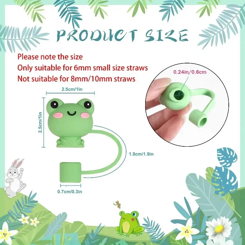 cute animal silicone straw toppers, reusable anti-dust straw caps, universal drinking cup straw accessories